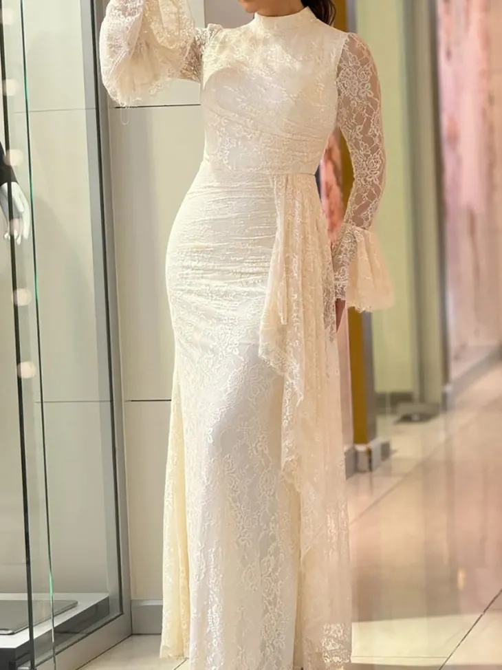 Lace Ruffle Flared Sleeve Maxi Dress