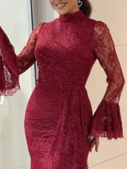 Lace Ruffle Flared Sleeve Maxi Dress