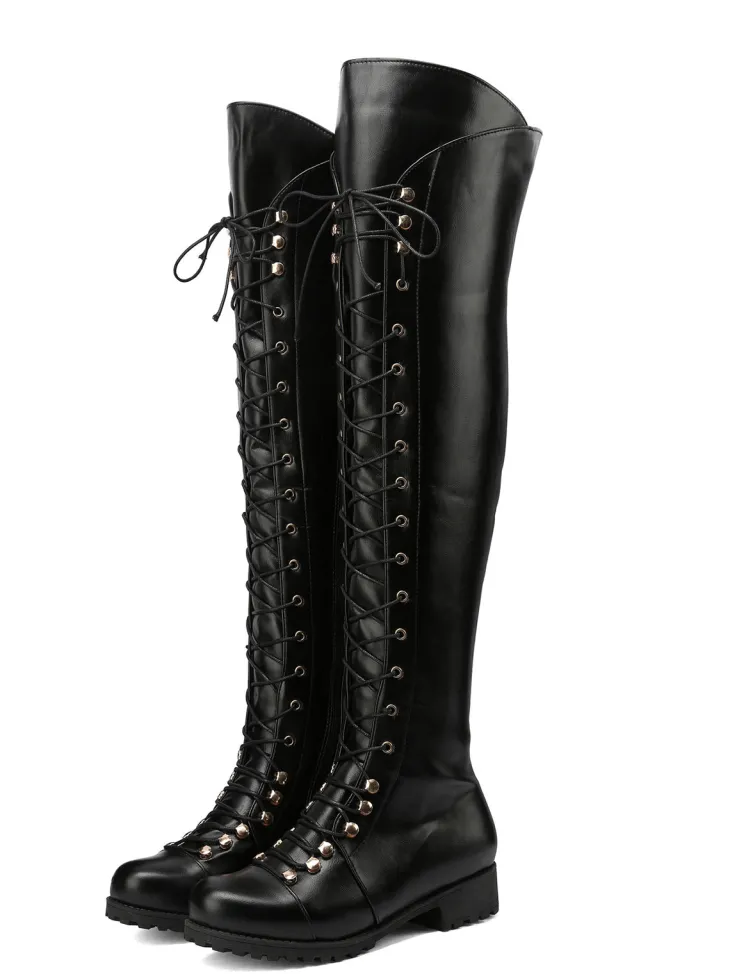 Lace-Up Over-the-Knee Riding Boots