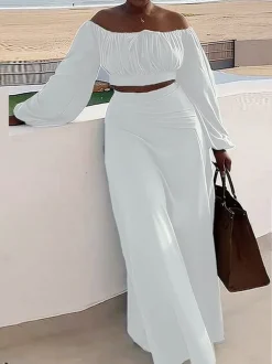 Lantern Sleeve Plus Size Two-Piece Set