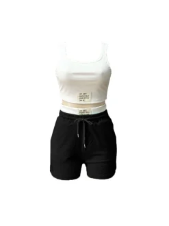 Letter Print Crop Tank Top Shorts Sets