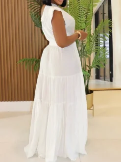 Linen Boho One Shoulder Maxi Dress