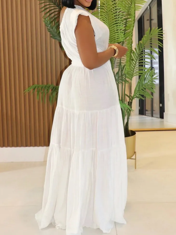 Linen Boho One Shoulder Maxi Dress
