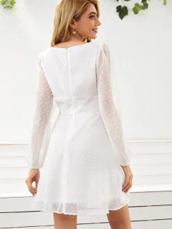 Long Lantern Sleeve Flowy Mini Dress