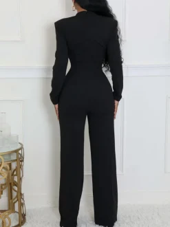 Long Sleeve Choker Waist Chain Jumpsuit
