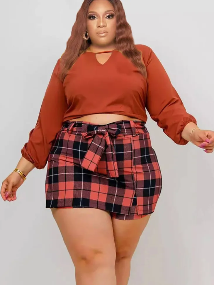 Long Sleeve Crop Top Short Pantskirt
