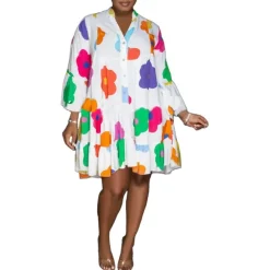 Long Sleeve Floral Print Shirt Dress