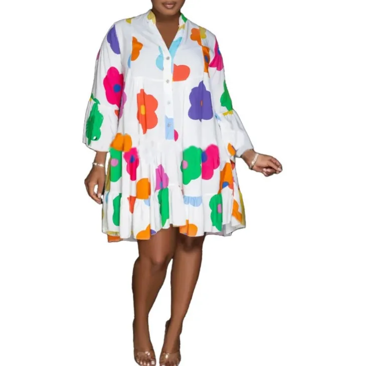 Long Sleeve Floral Print Shirt Dress