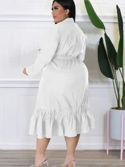 Long Sleeve Lace Up Solid Midi Dress