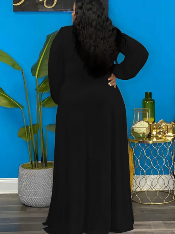 Long Sleeve Lace Up Split Maxi Dress