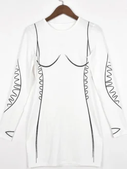 Long Sleeve Printed Bodycon Mini Dress