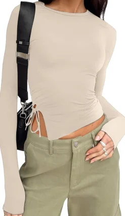 Long Sleeve Ruched Side Irregular Top