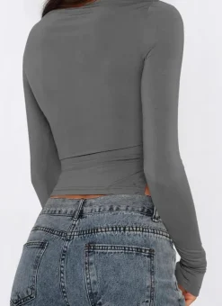 Long Sleeve Ruched Side Irregular Top