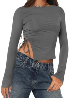 Long Sleeve Ruched Side Irregular Top