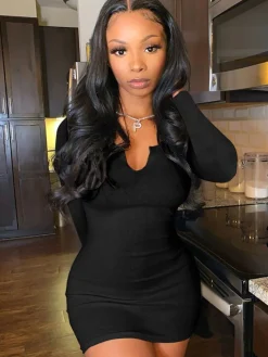 Long Sleeve Scoop Neck Bodycon Mini Dress