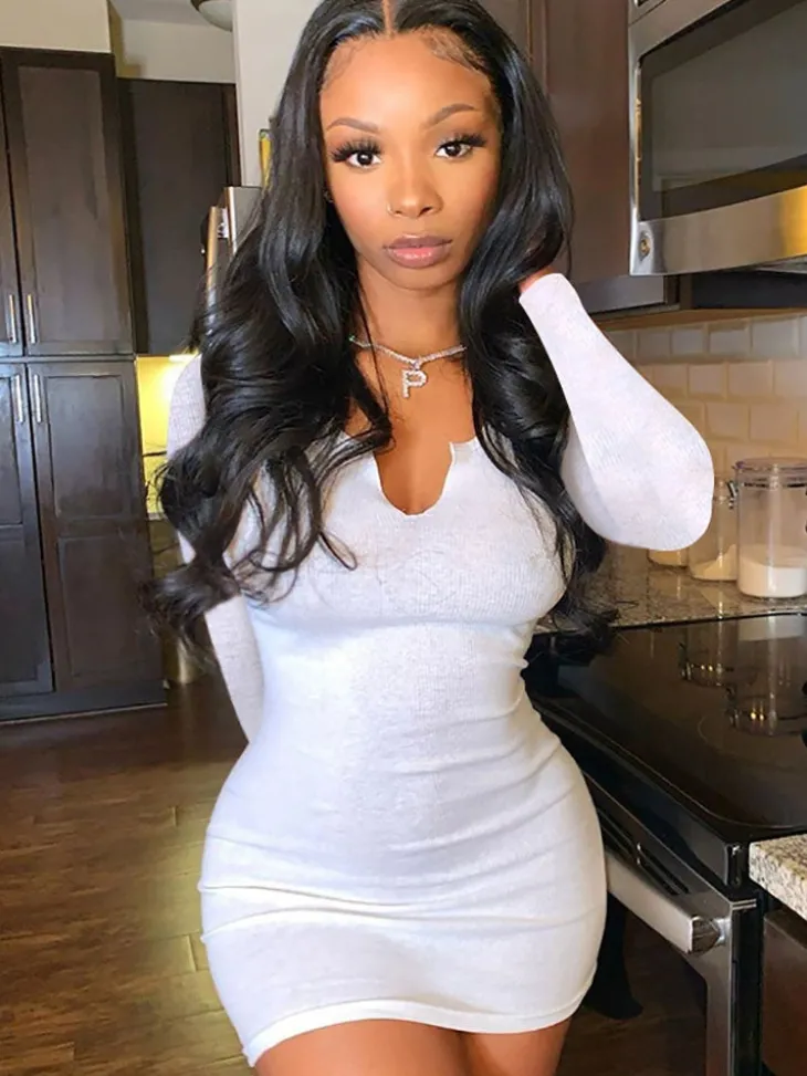 Long Sleeve Scoop Neck Bodycon Mini Dress