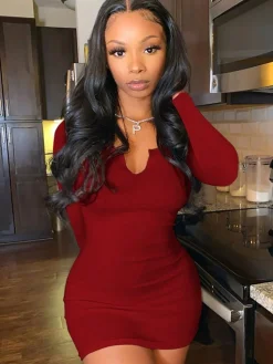 Long Sleeve Scoop Neck Bodycon Mini Dress