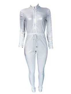 Long Sleeve Sequin Belted Jumpsuit