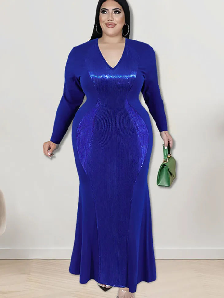 Long Sleeve Sequin Patchwork Maxi Dress