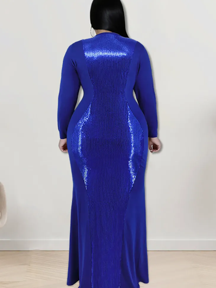 Long Sleeve Sequin Patchwork Maxi Dress