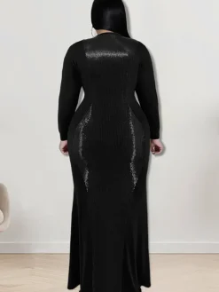 Long Sleeve Sequin Patchwork Maxi Dress