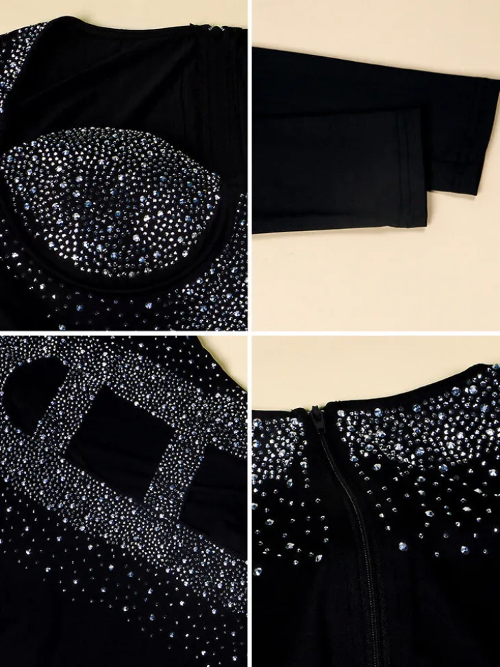 Long Sleeve Sequins Hollow Out Mini Dress