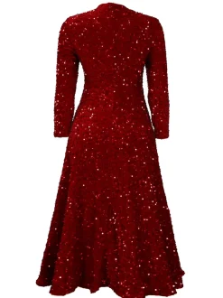 Long Sleeve Solid Color Sequin Dress