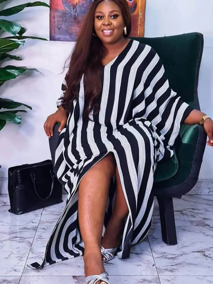 Long Sleeve Striped Split Maxi Dress