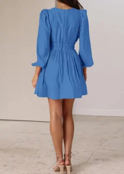 Long Sleeve V Neck Mini Dress