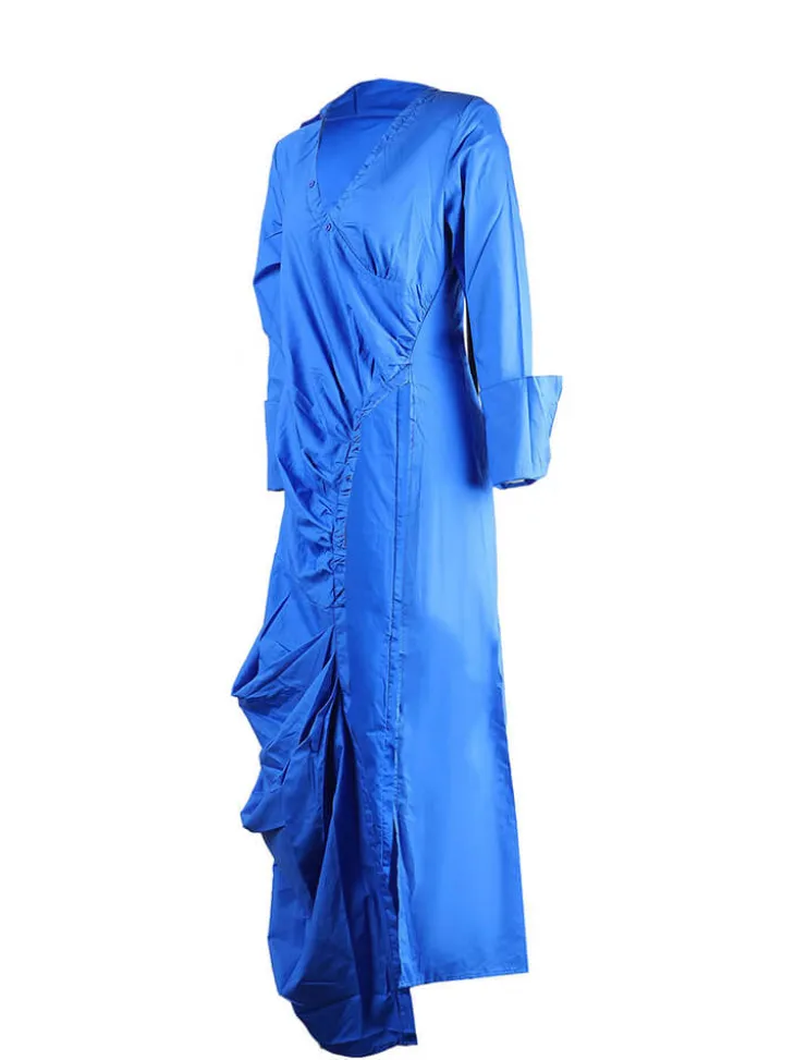 Long Sleeve V Neck Ruched Split Top