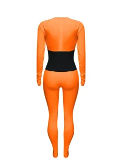 Long Sleeves Color Block Tie Up Jumpsuit