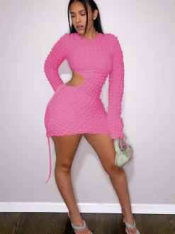 Long Sleeves Cut-Out Bubble Mini Dress