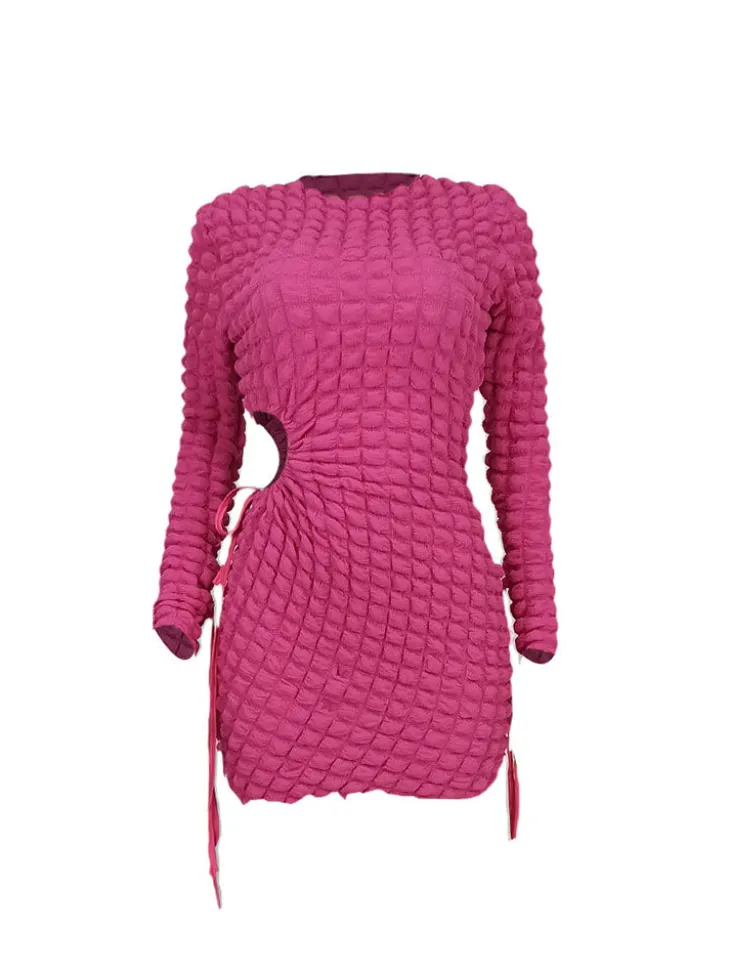 Long Sleeves Cut-Out Bubble Mini Dress