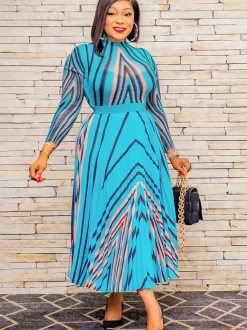 Long Sleeves Pleated Maxi Dresss
