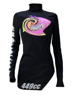 Long Sleeves Print Side Split Mini Dress