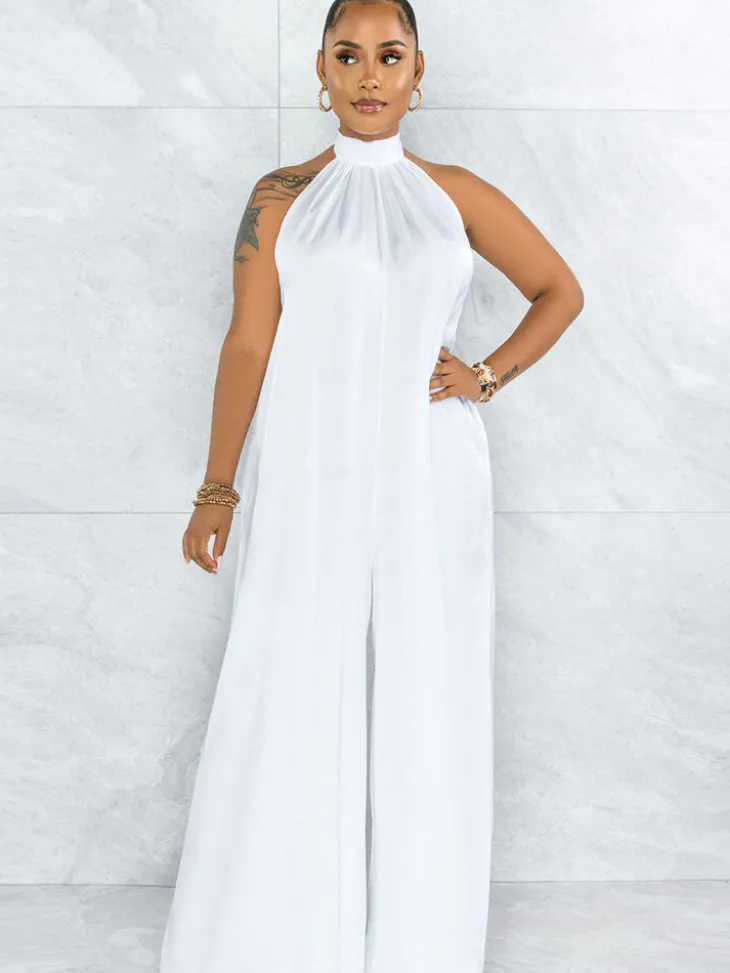 Loose Fit Halter Backless Wide Leg Jumpsuit