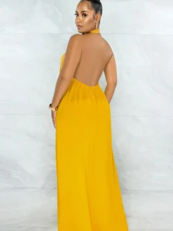 Loose Fit Halter Backless Wide Leg Jumpsuit