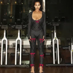 Mesh Long Sleeve Bodycon Jumpsuit