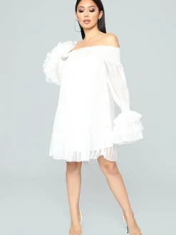 Mesh Off Shoulder Long Sleeve Mini Dress