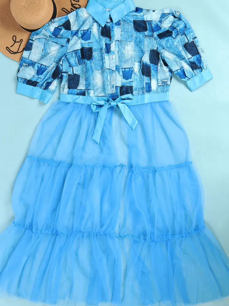 Mesh Patchwork Shirt Dress