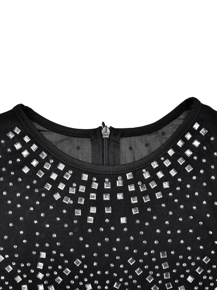 Mesh Rhinestone Sleeveless Maxi Dress