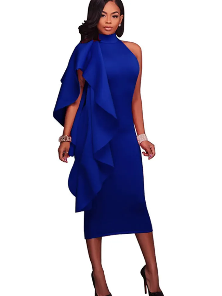 Mock Neck Sleeveless Ruffle Midi Dress