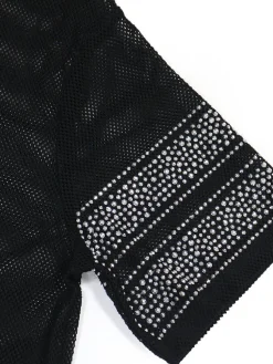 Number Graphic Rhinestone Mesh T-Shirt Dress