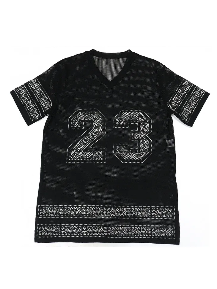 Number Graphic Rhinestone Mesh T-Shirt Dress