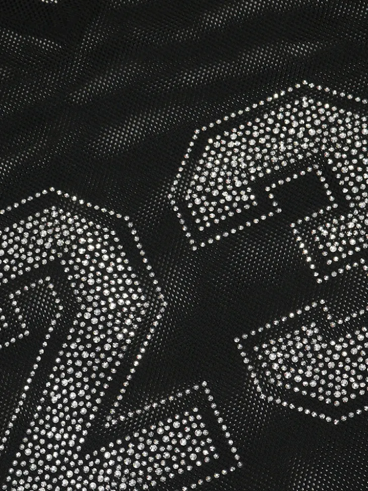 Number Graphic Rhinestone Mesh T-Shirt Dress