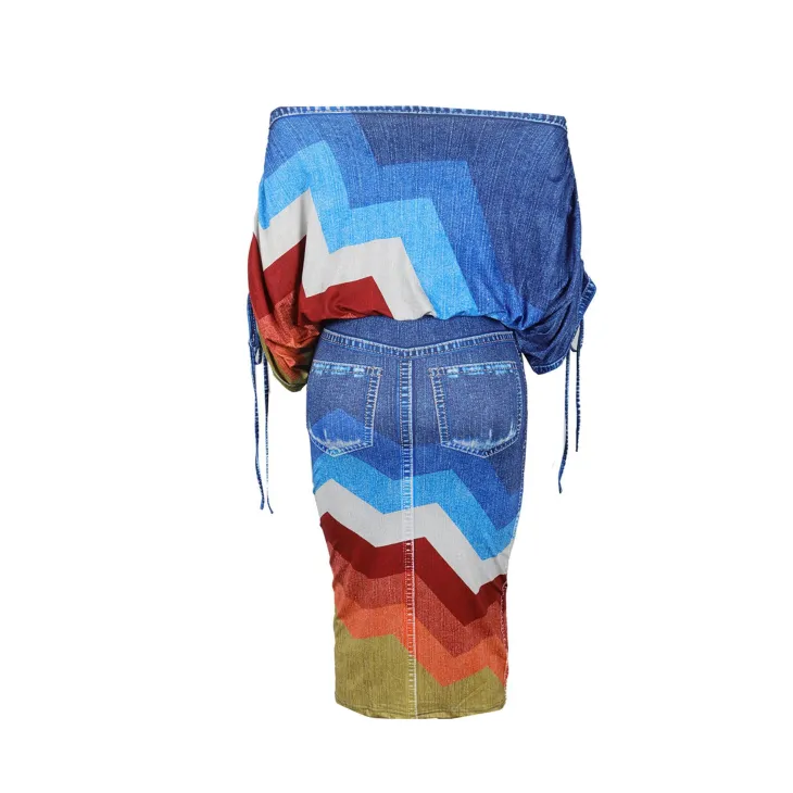 Off Shoulder Colorful Skirt Set