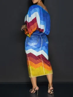 Off Shoulder Colorful Skirt Set