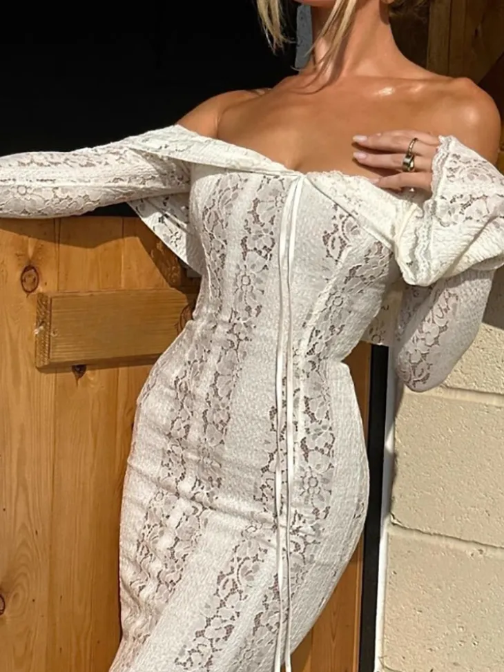 Off Shoulder Lace Maxi Dress