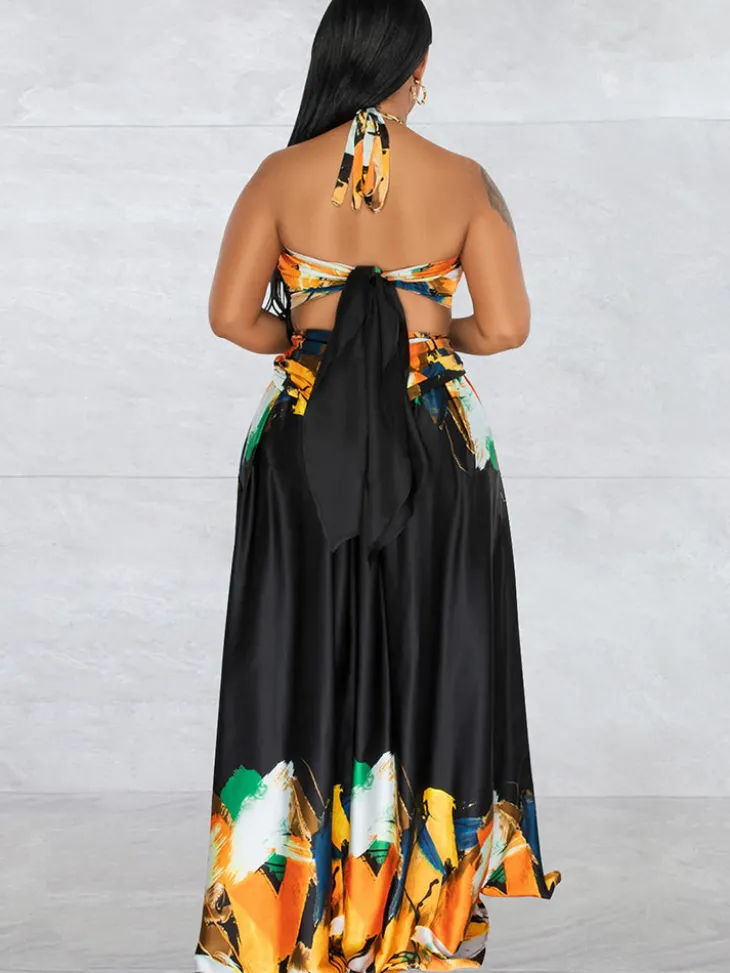 Off Shoulder Printed Patchwork Maxi Dress