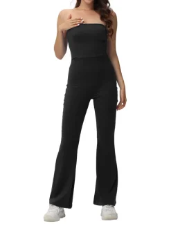 Off Shoulder Solid Color Flare Jumpsuits